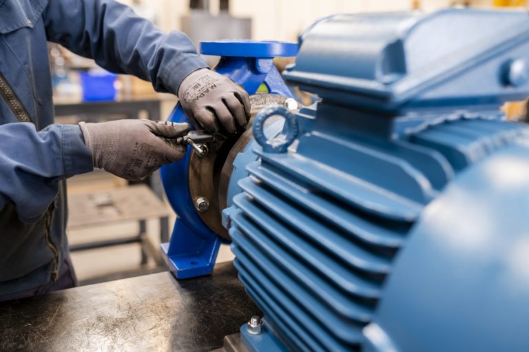 Apex pumps staff member assembling a centrifugal pump